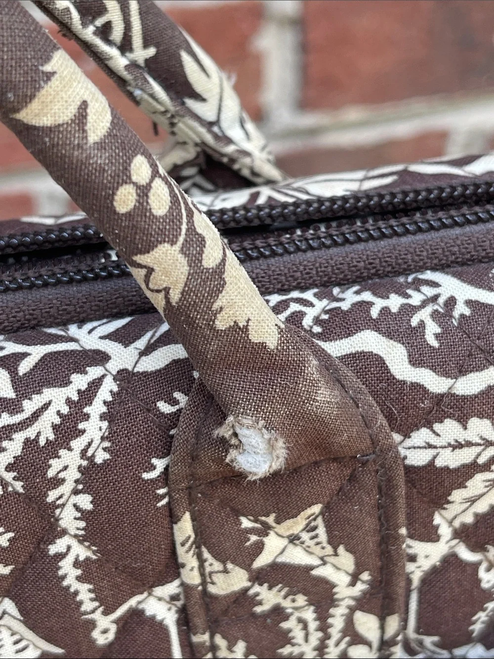 Vera Bradley Brown & Cream Quilted Laptop Tote with Pink Accent